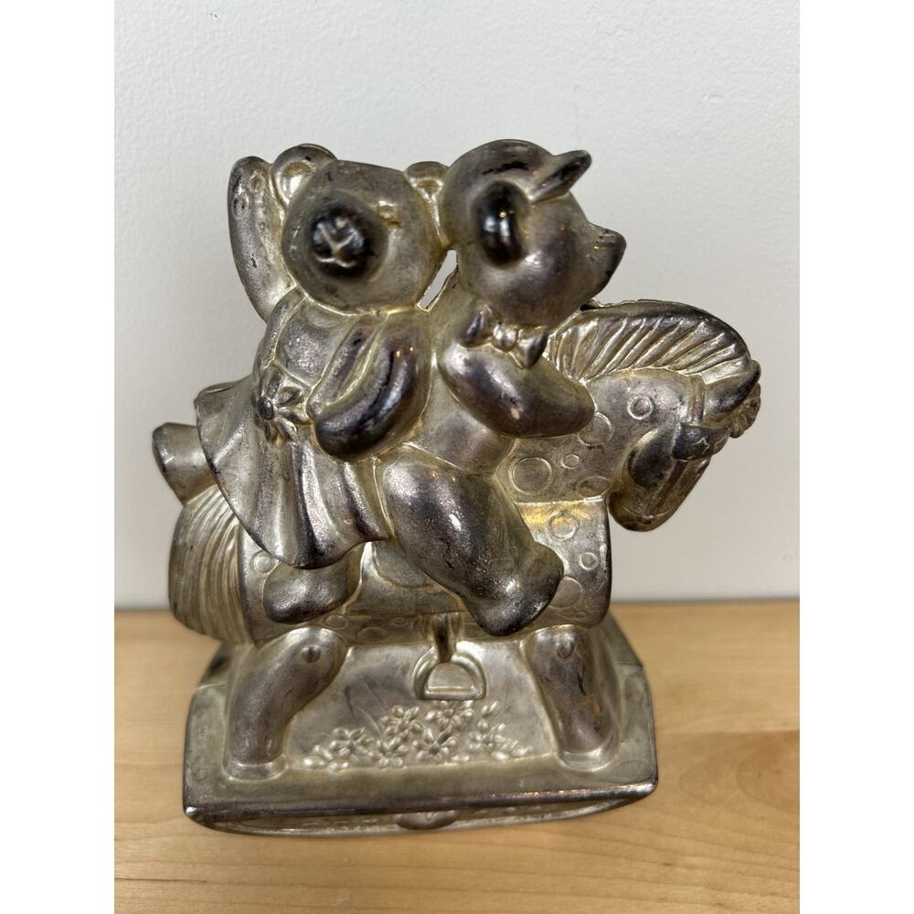 Lenox Kirk Stieff Rocking Horse Bears Coin Bank Silverplate Italy Nursery Decor